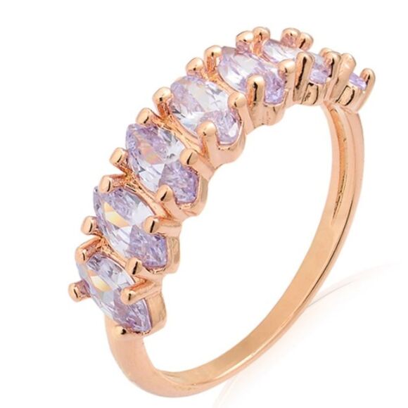 ZIRCONIA SHIPS  CUT SHAPE RING + ROSÉ GOLD PLATED size 8 - Picture 3 of 7